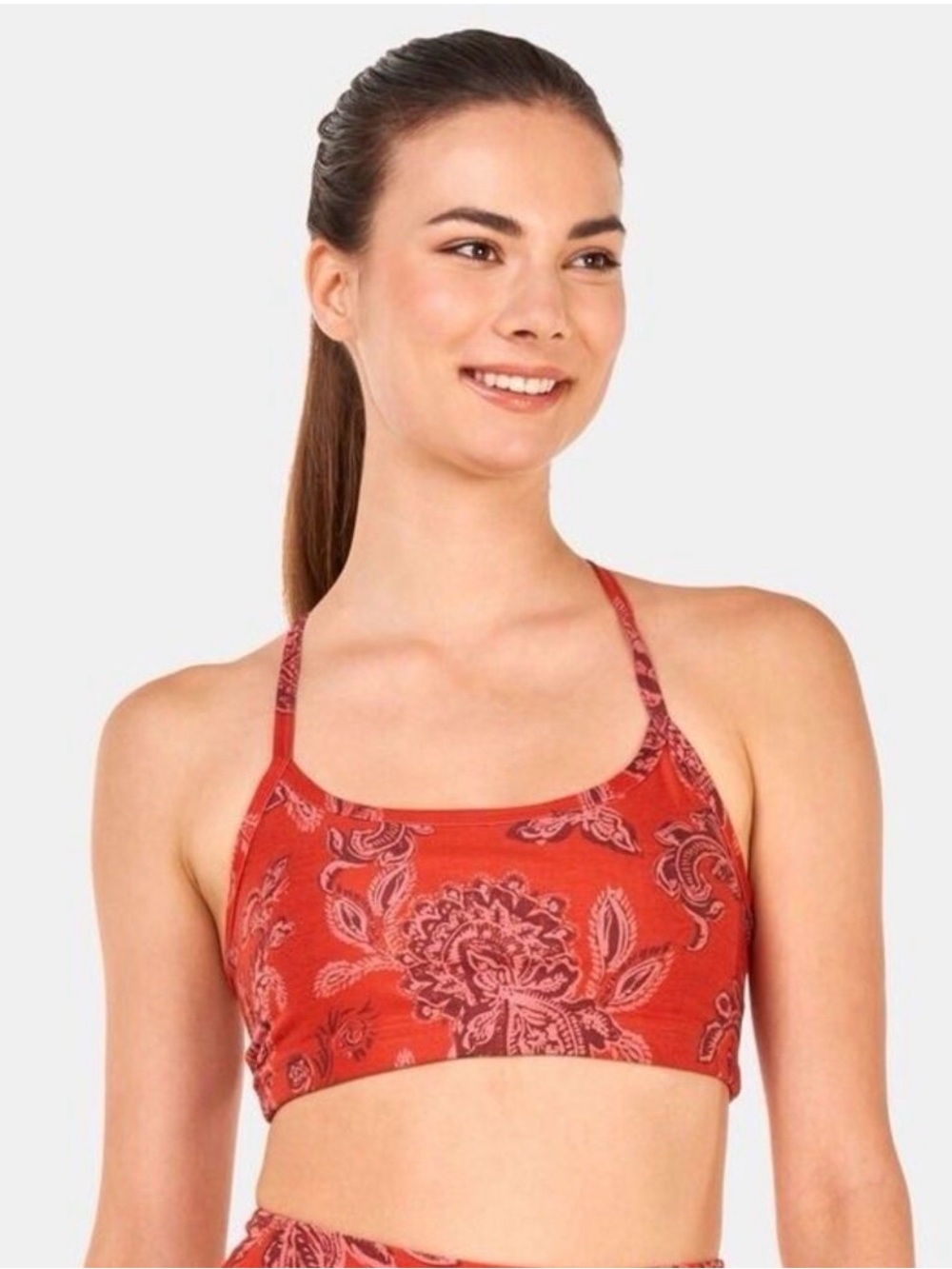 Beyond Yoga Paisley Softmark Slim Racerback Chai Paprika Sport Bra Small